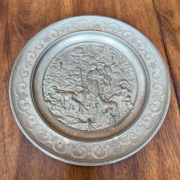 Antique SKS Zinn Hanging Plate 95% Pewter Rare Germany Farming Sheppard Scene - Picture 4 of 13